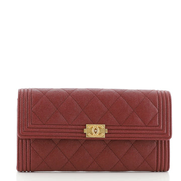 Chanel Boy Flap Wallet Quilted Caviar Long