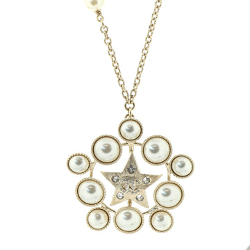 Chanel Pearl Around Star CC Necklace Metal with Faux Pearls and Crystals