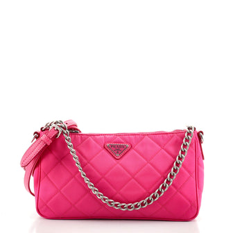 Prada Chain Zip Shoulder Bag Quilted Tessuto Small