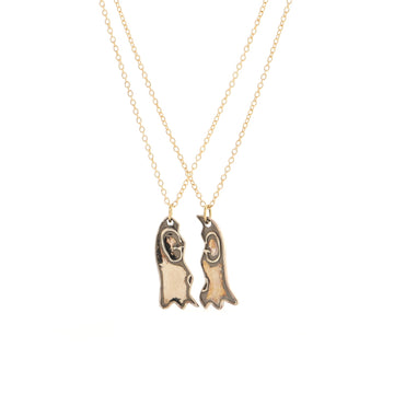 Gucci Ghost Pendant Pair Necklace 18K Yellow Gold and Sterling Silver