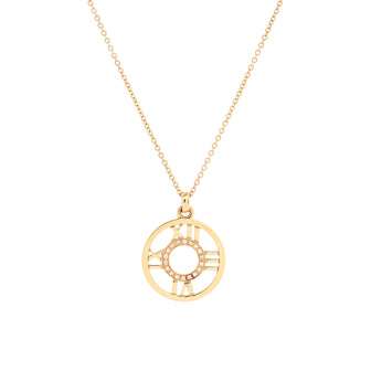 Tiffany & Co. Atlas Open Medallion Pendant Necklace 18K Rose Gold with Diamonds Small