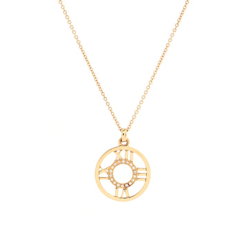 Tiffany & Co. Atlas Open Medallion Pendant Necklace 18K Rose Gold with Diamonds Small