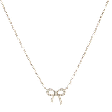 Tiffany & Co. Bow Pendant Necklace 18K White Gold and Diamonds Mini