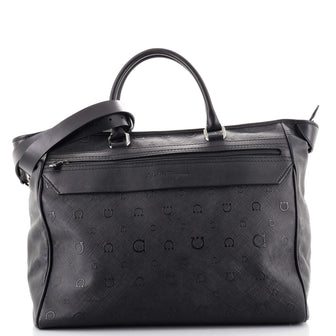 Salvatore Ferragamo Convertible Front Zip Pocket Tote Gancini Embossed Coated Canvas Large