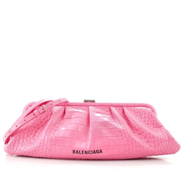 Balenciaga Cloud Clutch Crocodile Embossed Leather XL