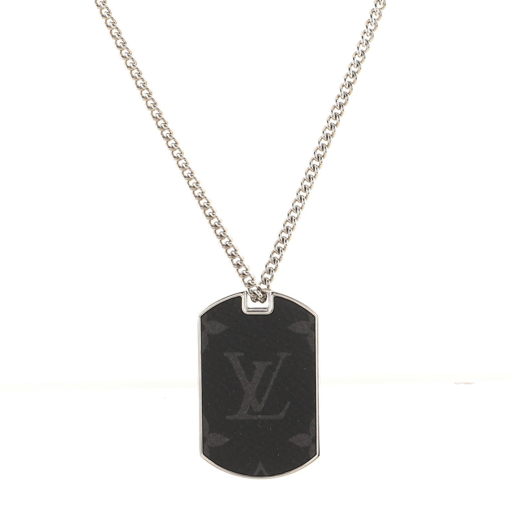 Louis Vuitton - Monogram Eclipse Plate Necklace Silver