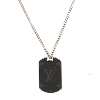 Louis Vuitton Plate Necklace Monogram Eclipse and Metal Silver