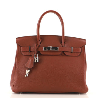 Hermes Birkin Handbag Red Clemence with Palladium Hardware 30