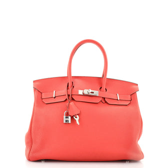 Hermes Birkin Handbag Red Clemence with Palladium Hardware 35