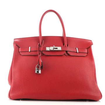 Hermes Birkin Handbag Red Clemence with Palladium Hardware 35