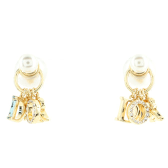 Christian Dior Tribales Dangle Dior Logo Stud Earrings Crystal Embellished Metal with Fax Pearls