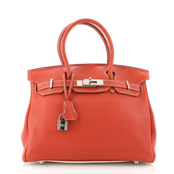 Hermes Birkin Handbag Bicolor Clemence with Palladium Hardware 30