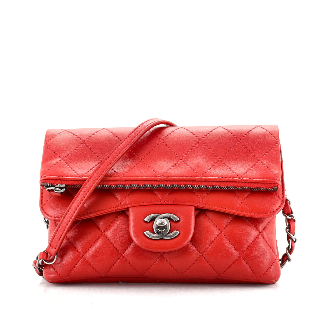 Chanel Paris-Salzburg Zip Multi Flap Bag Quilted Lambskin Mini Red 118037320