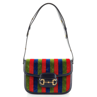 Gucci Horsebit 1955 Shoulder Bag Striped Velvet and Leather Small