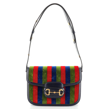 Gucci Horsebit 1955 Shoulder Bag Striped Velvet and Leather Small