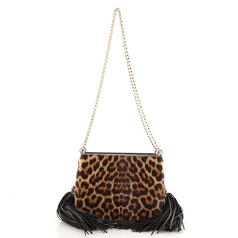 Christian Louboutin Triloubi Fringe Chain Bag Printed Calf Hair and Leather Small