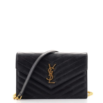 Saint Laurent Classic Monogram Wallet on Chain Matelasse Chevron Leather Small