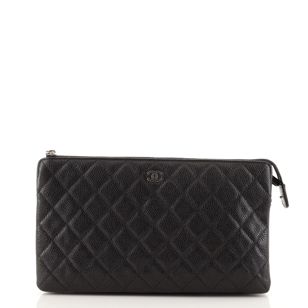 Chanel Classic Double Pocket Zip Pouch Quilted Caviar Medium Black