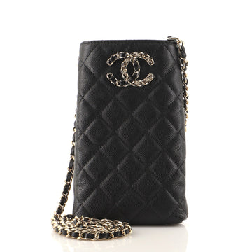 Chanel French New Wave Phone Holder Crossbody Bag Quilted Caviar