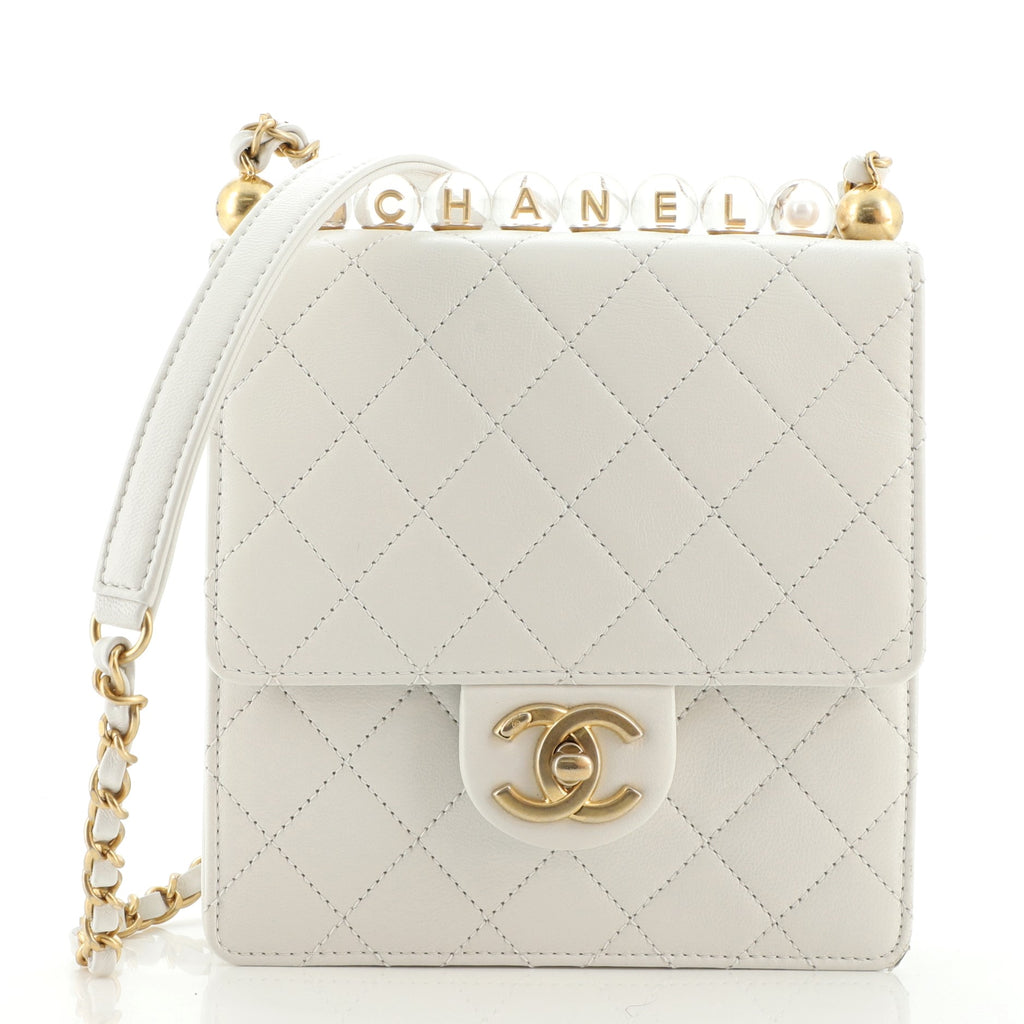 Chanel Goatskin Pearl Embellished CC Flap Bag