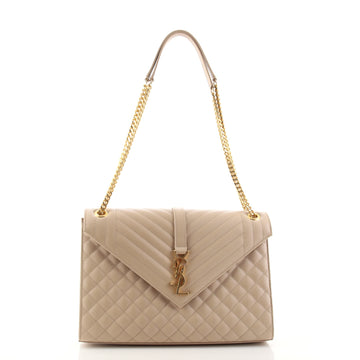Saint Laurent Classic Monogram Envelope Satchel Quilted Leather Large