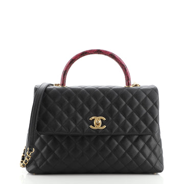 Chanel Coco Top Handle Bag Quilted Caviar with Lizard Medium