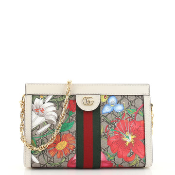Gucci Ophidia Chain Shoulder Bag Flora GG Coated Canvas Small