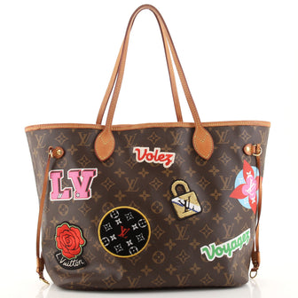Louis Vuitton Neverfull Patches mm Monogram Canvas Tote Bag Brown