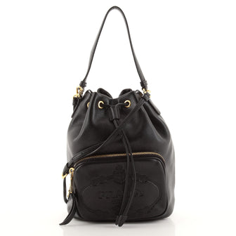 Prada Logo Drawstring Bucket Bag Glace Calf Small