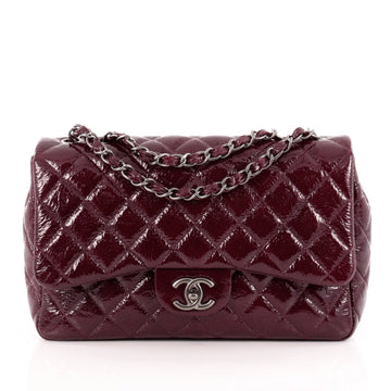 Chanel Classic Single Flap Bag Quilted Crinkled Patent Jumbo