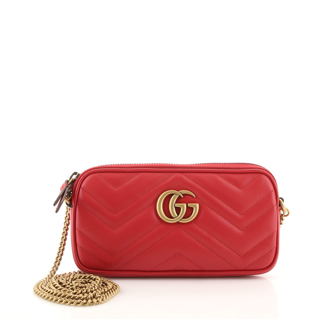 Gg marmont chain leather crossbody bag Gucci Red in Leather - 25914868