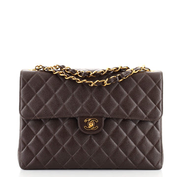 Chanel Vintage Square Classic Single Flap Bag Quilted Caviar Jumbo