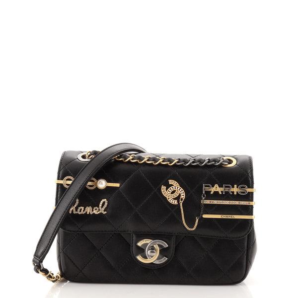 Hairpin Charms Two-Tone CC Flap Bag Embellished Quilted Lambskin Small