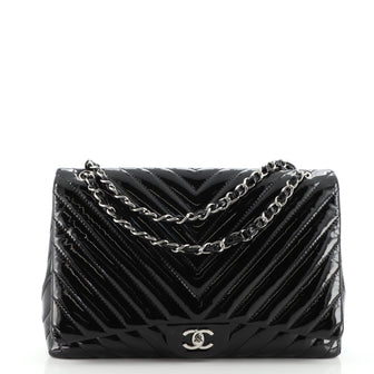 Chanel Classic Single Flap Bag Chevron Patent Maxi