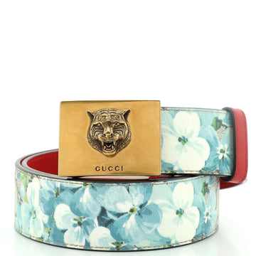 Gucci Animalier Plaque Belt Blooms Print GG Coated Canvas Wide