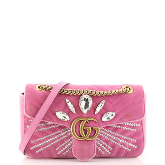 Gucci GG Marmont Flap Bag Embellished Matelasse Velvet Small