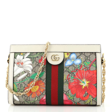 Gucci Ophidia Chain Shoulder Bag Flora GG Coated Canvas Small