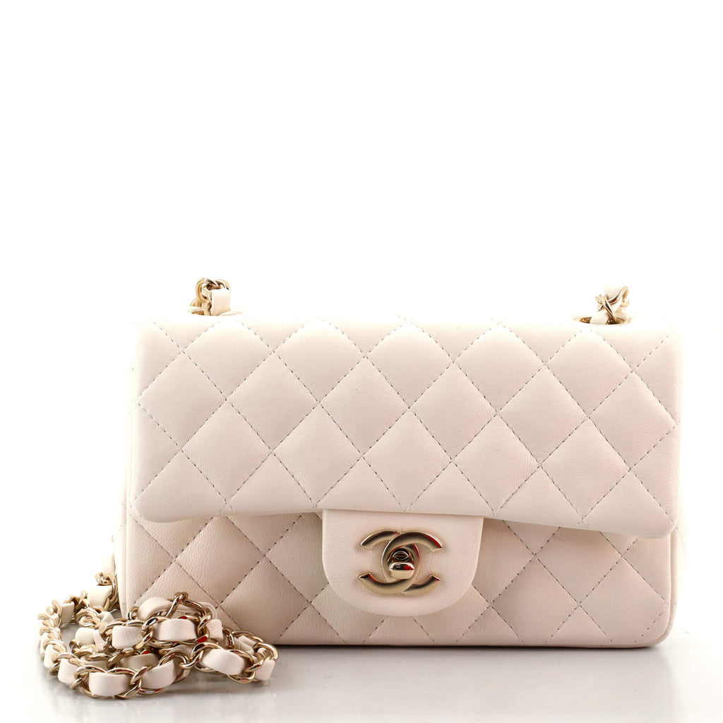 Pre-owned Chanel White Quilted Lambskin Half Flap Mini