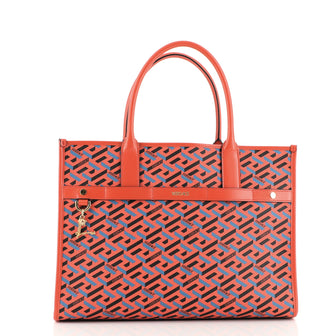 Versace Top Handle Tote La Greca Signature Coated Canvas Medium