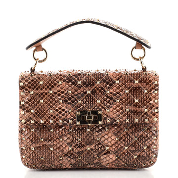 Valentino Rockstud Spike Flap Bag Quilted Snakeskin Medium