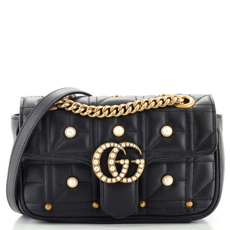 Gucci Pearly GG Marmont Flap Bag Embellished Matelasse Leather Mini