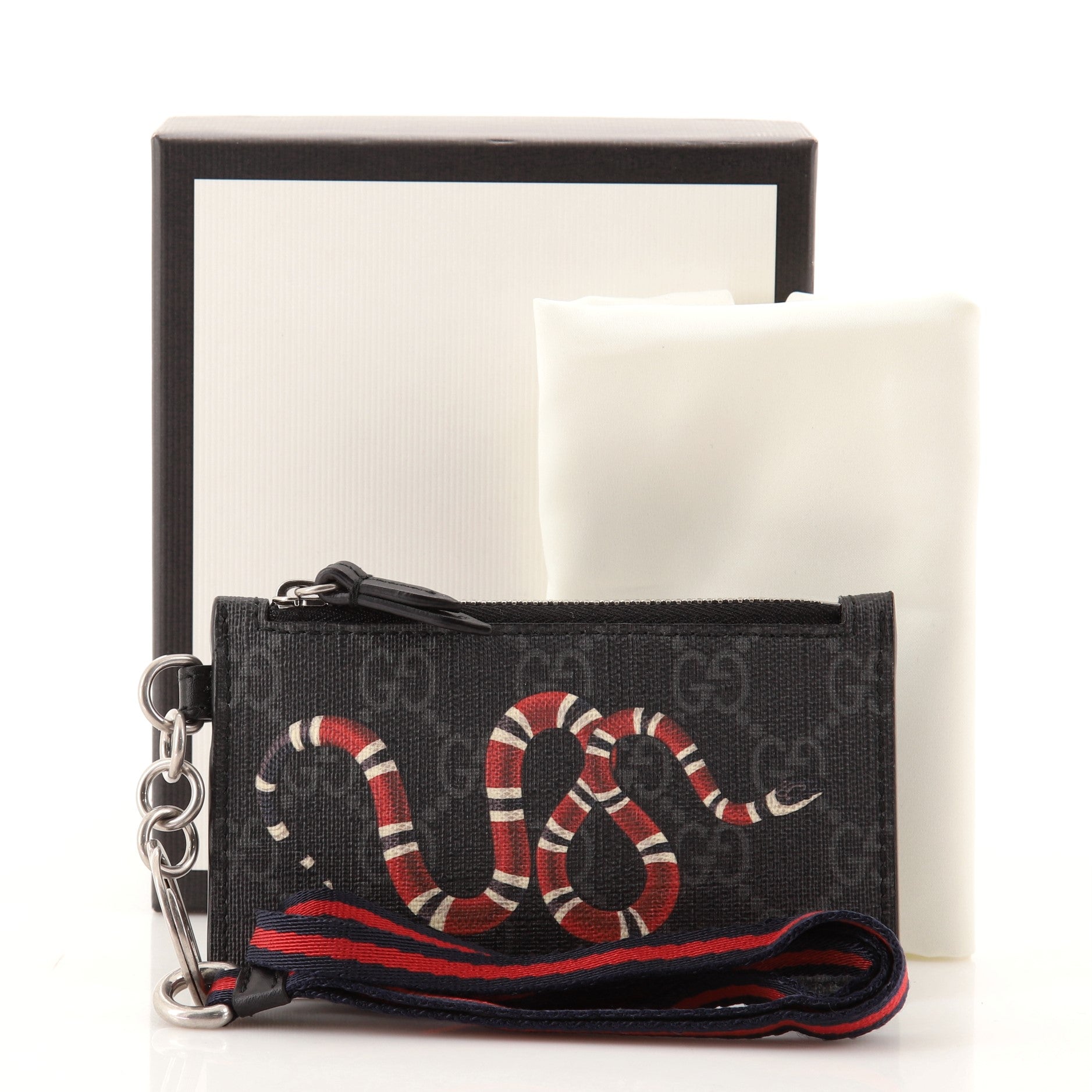 Gucci Lanyard Zip Card Case Printed GG Coated Canvas Gray 1187961