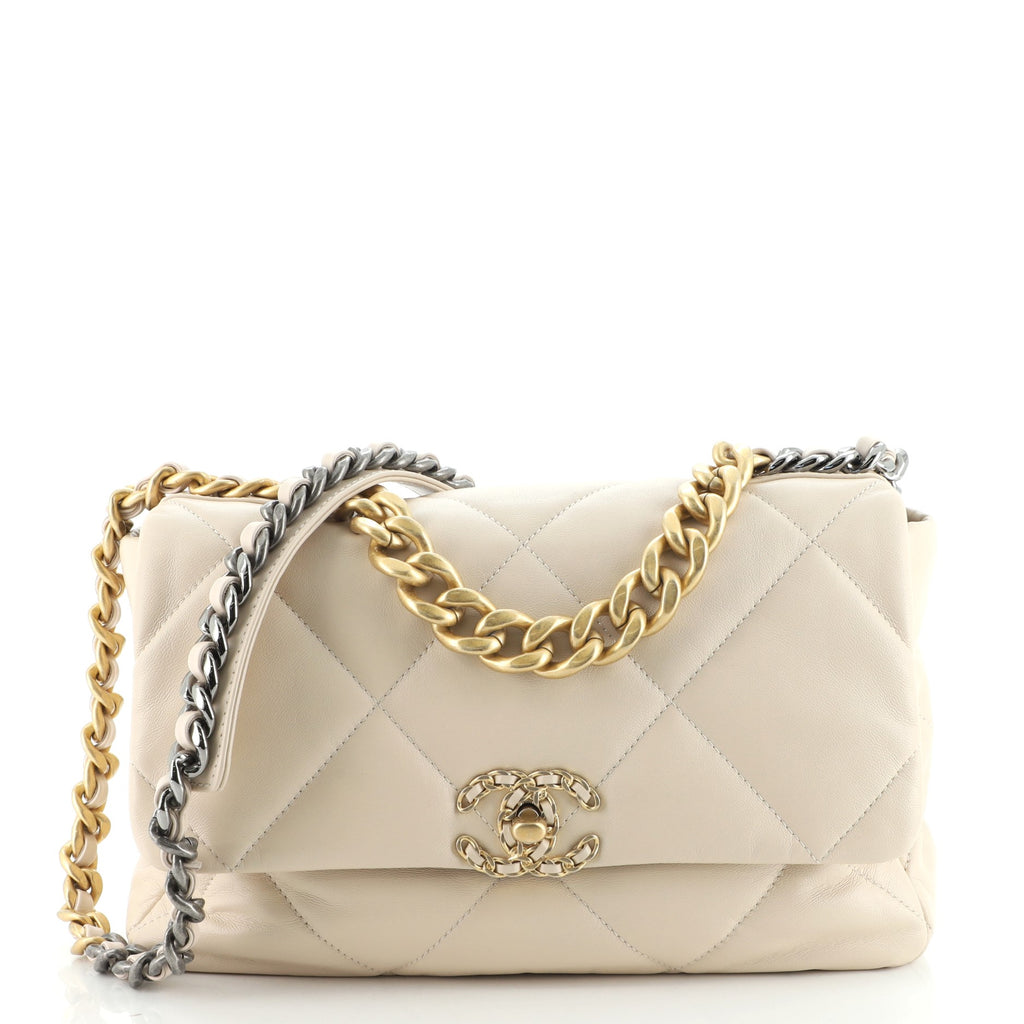 Chanel 19 Flap Bag Quilted Lambskin Large Neutral 1188031