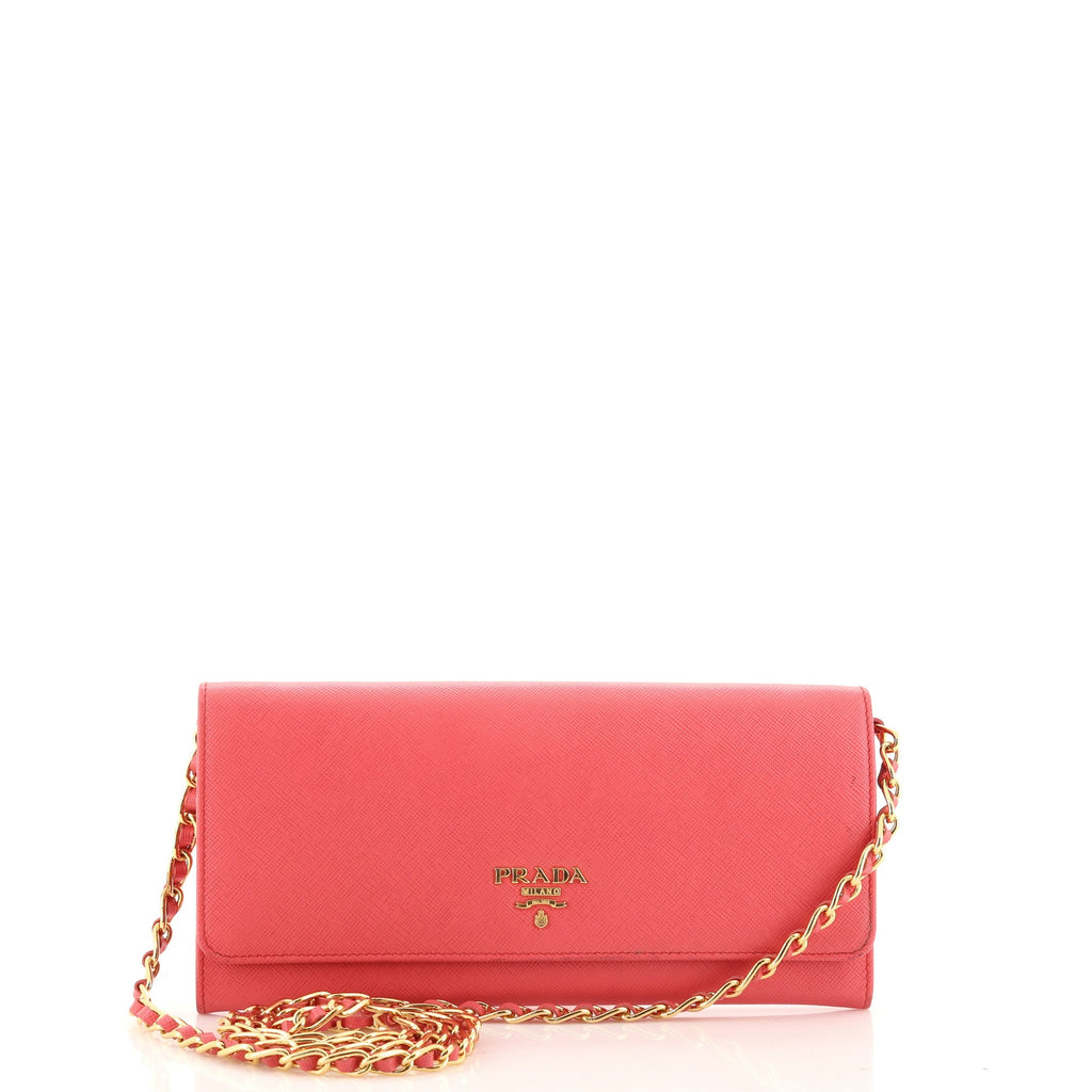 Prada Saffiano Wallet On Chain in pink calf leather leather ref