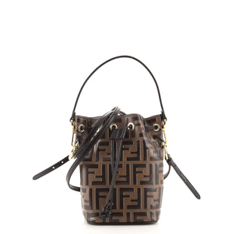 Fendi Mon Tresor Bucket Bag Zucca Embossed Leather Mini