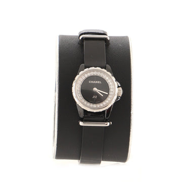 Chanel J12 XS Quartz Watch Ceramic and Stainless Steel with Diamond Flange and Leather 19
