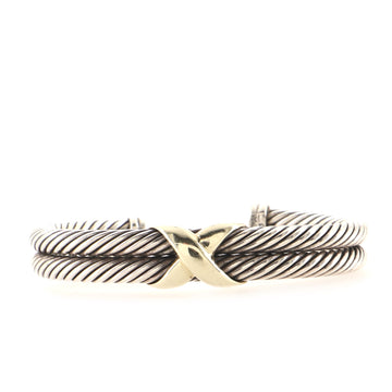 David Yurman X Double Cable Bracelet Sterling Silver with 14K Yellow Gold 10mm