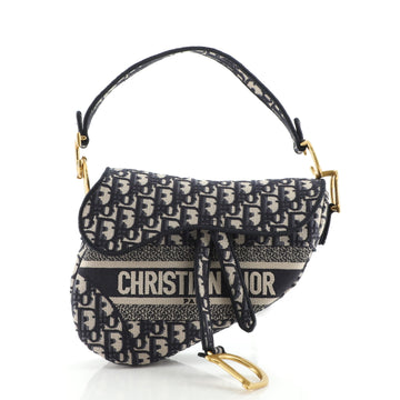 Christian Dior Saddle Handbag Logo Embroidered Oblique Canvas Medium