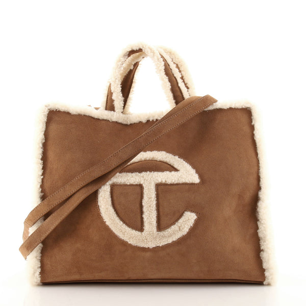 Telfar UGG Shopping Tote Suede with Shearling Medium Brown 1189041