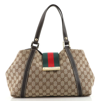 Gucci New Ladies Web Tote GG Canvas Small